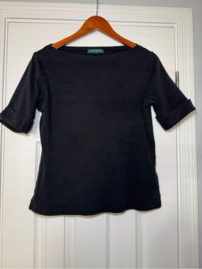 Ralph Lauren Black Boatneck Top Quarter Sleeve Size Large